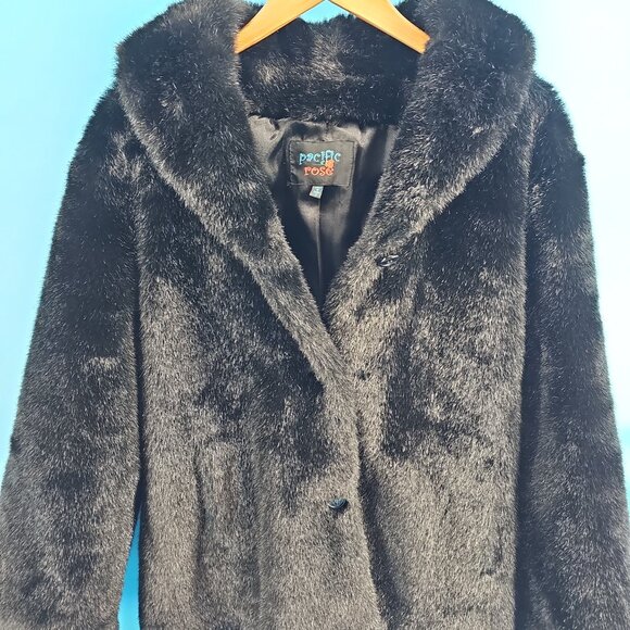 Pacific Rose Black Faux Fur Party Jacket – Size S - Channel old Hollywood Glam - Picture 2 of 13